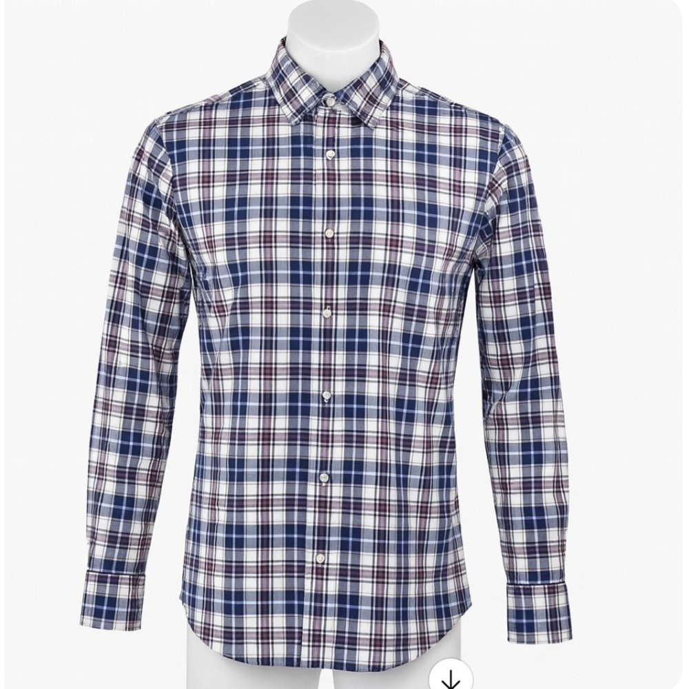 BOSS Hugo Boss Button Down Mens M Blue Purple Plaid Slim Fit Ronny Long Sleeve
